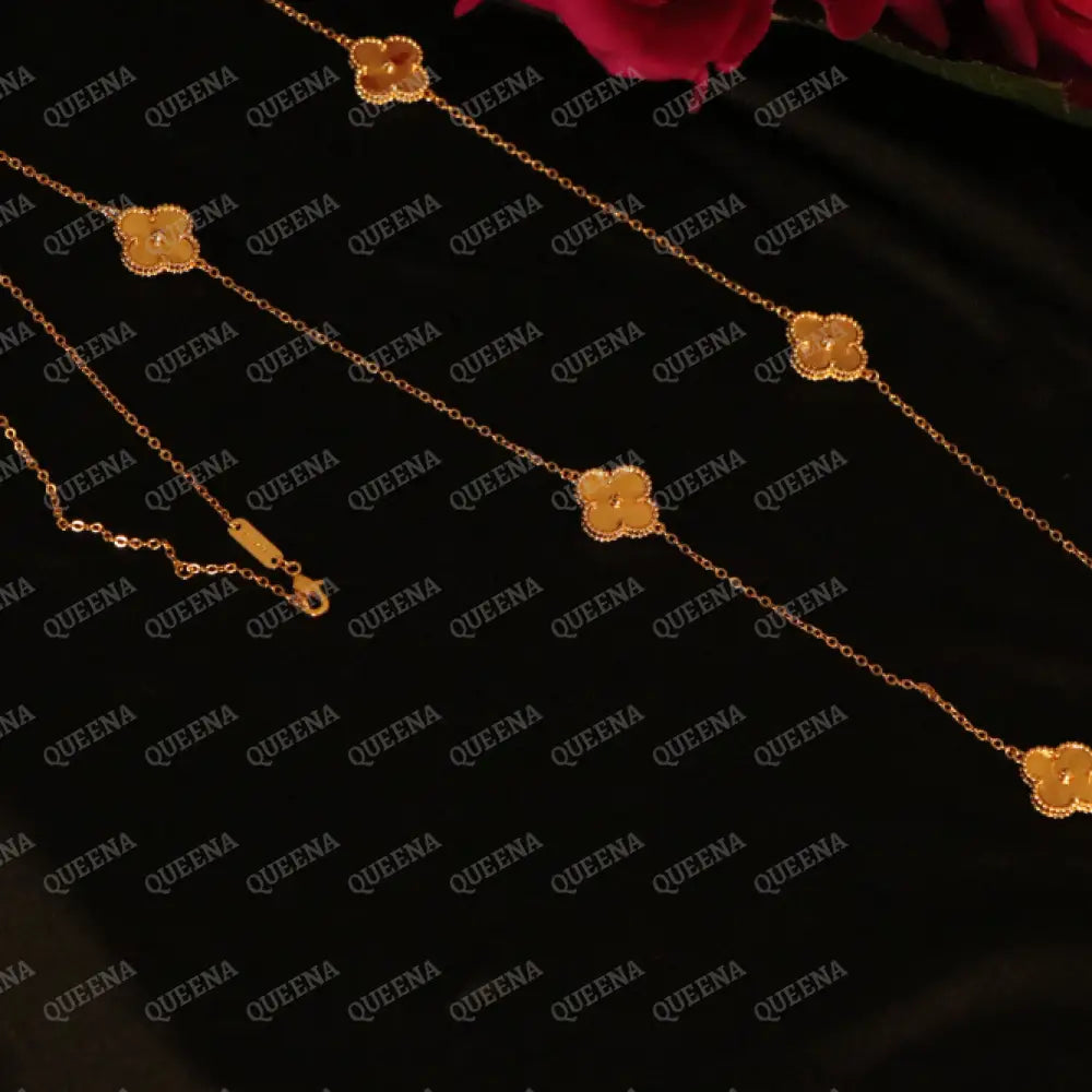 LONG Luxury Clover Necklace with 10 Multi YELLOW GOLD Clovers Necklaces