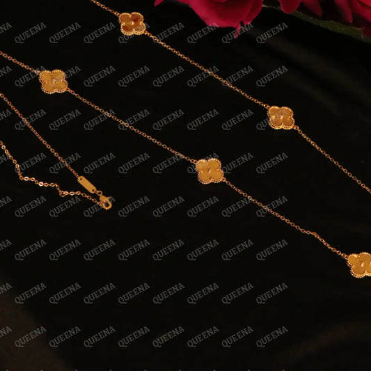 LONG Luxury Clover Necklace with 10 Multi YELLOW GOLD Clovers Necklaces