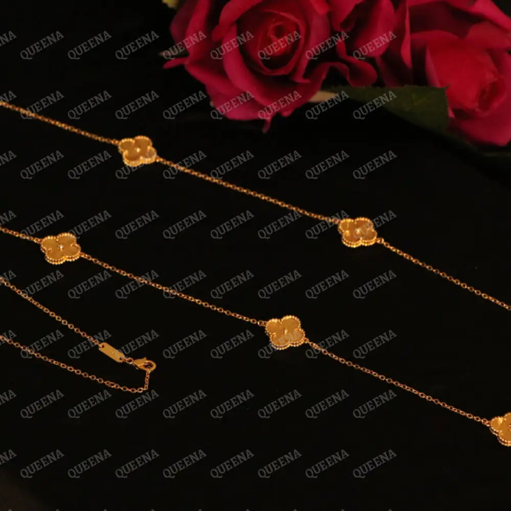 LONG Luxury Clover Necklace with 10 Multi YELLOW GOLD Clovers Necklaces