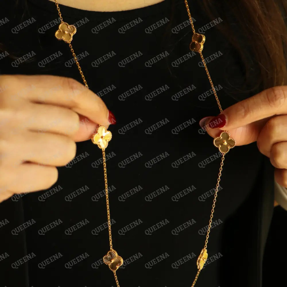 Long Luxury Vca Necklace With 10 Multi Yellow Gold Leaf Clover Necklaces