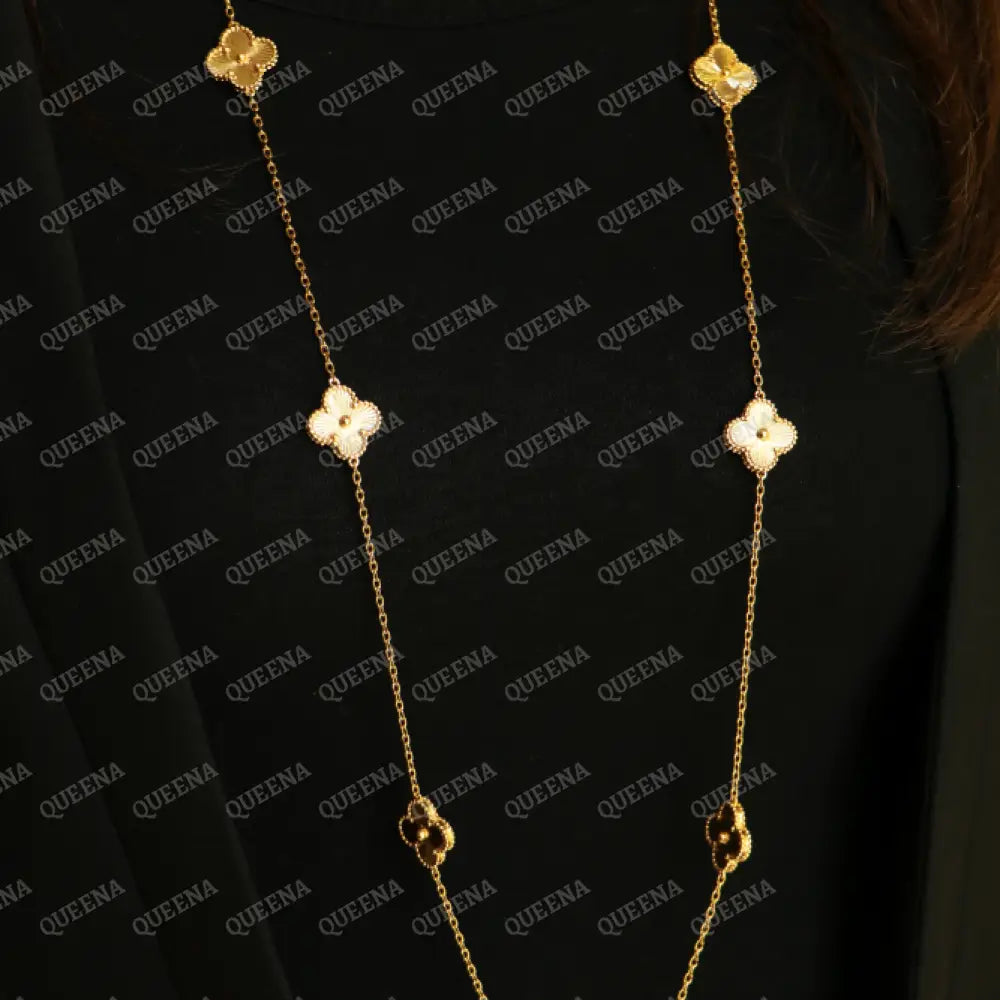 Long Luxury Vca Necklace With 10 Multi Yellow Gold Leaf Clover Necklaces