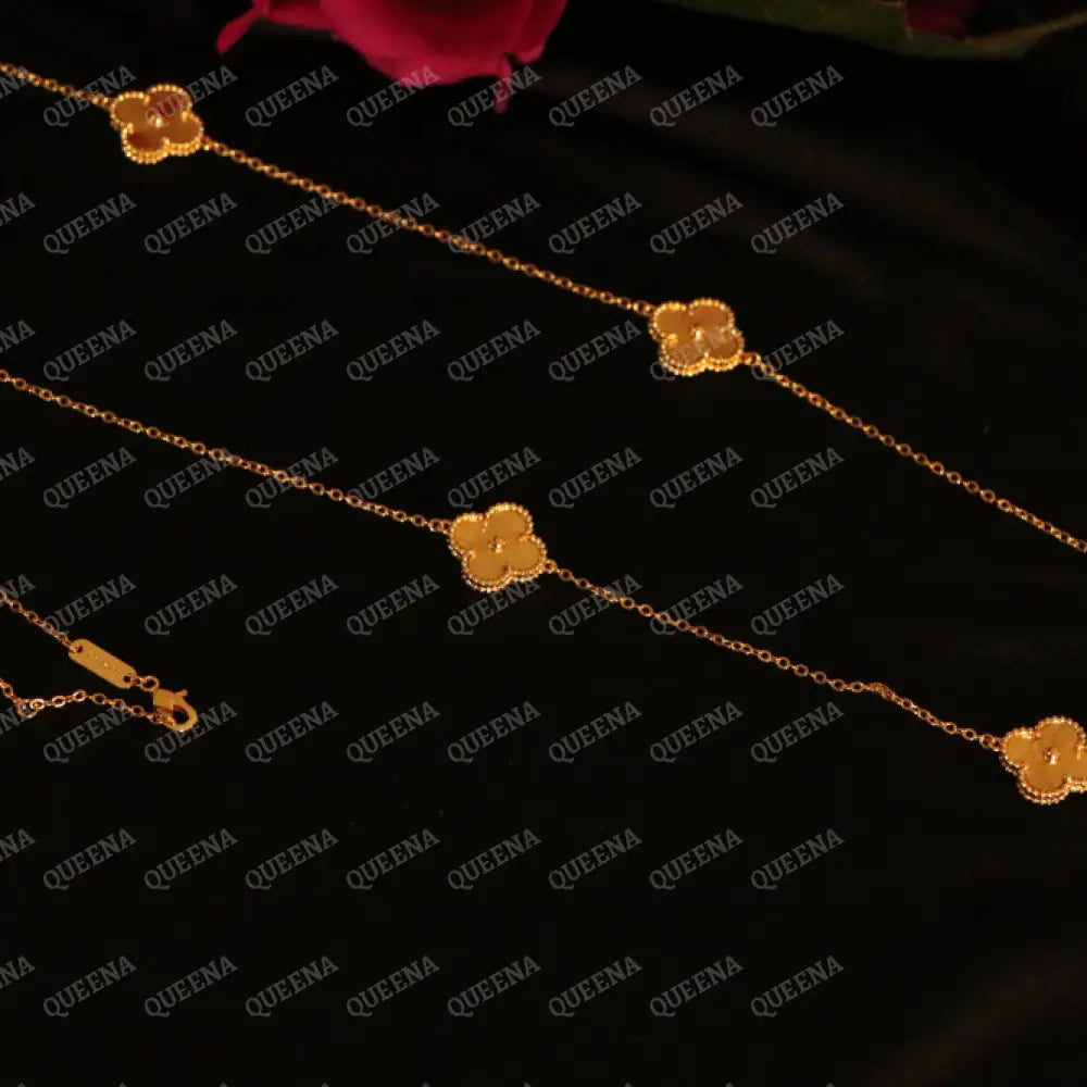 LONG Luxury Clover Necklace with 10 Multi YELLOW GOLD Clovers Necklaces