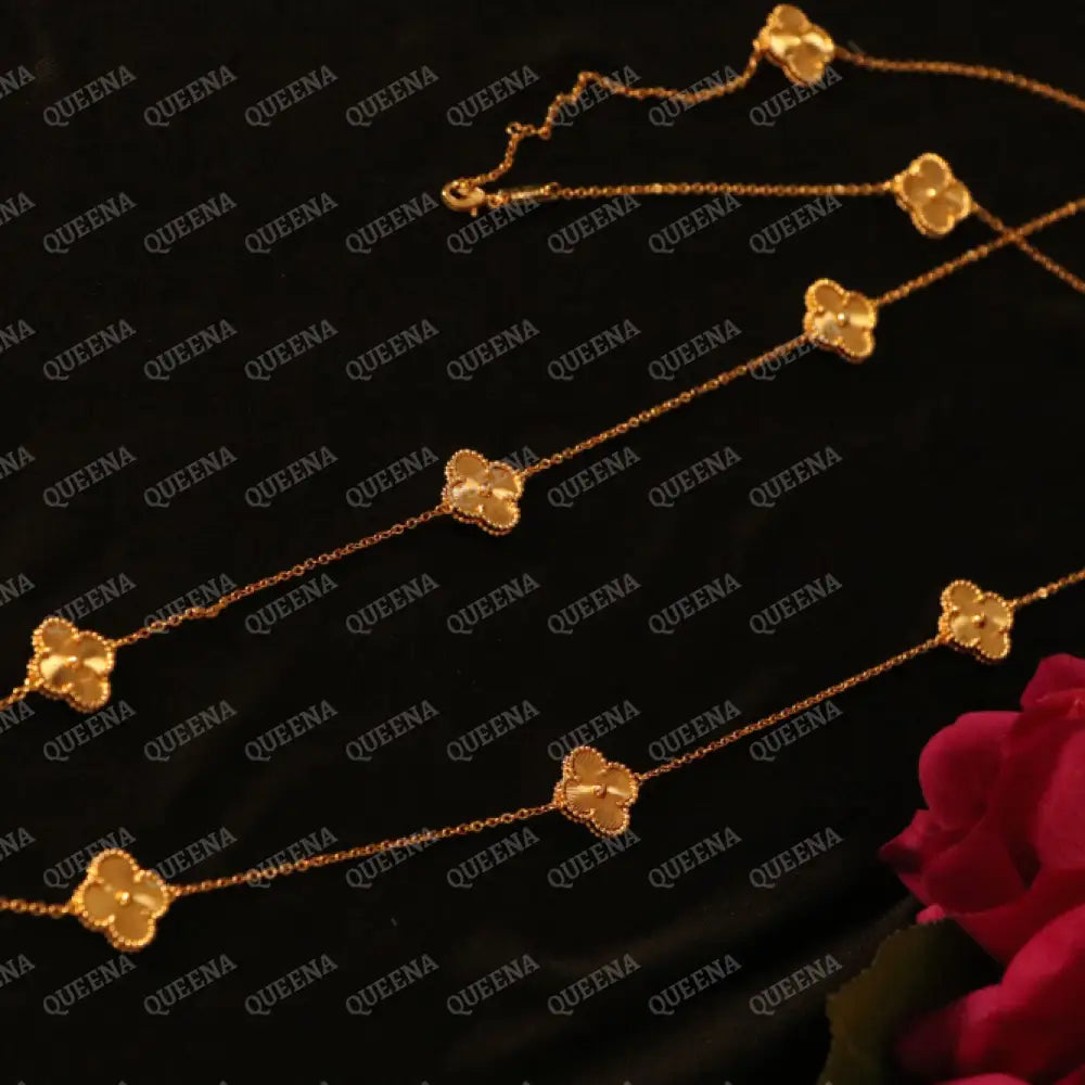 LONG Luxury Clover Necklace with 10 Multi YELLOW GOLD Clovers Necklaces
