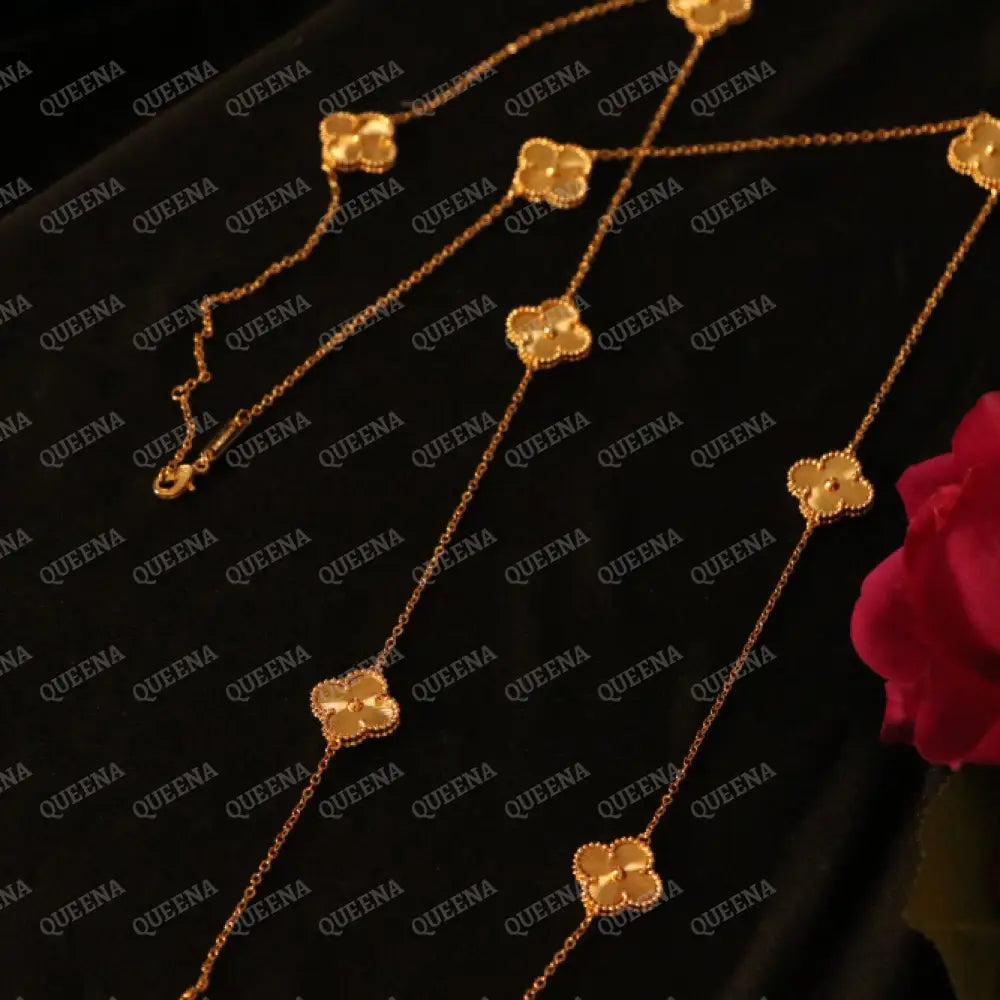 LONG Luxury Clover Necklace with 10 Multi YELLOW GOLD Clovers Necklaces