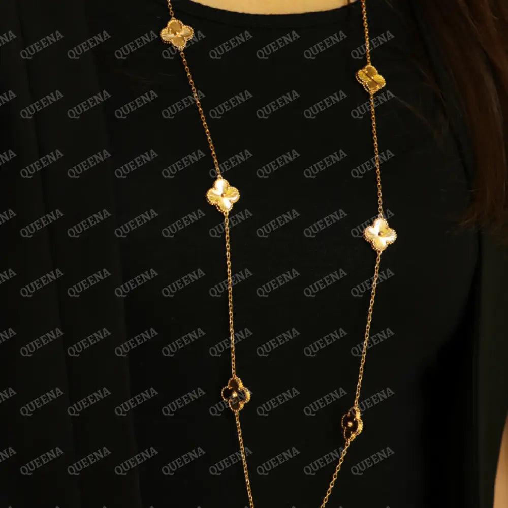 Long Luxury Vca Necklace With 10 Multi Yellow Gold Leaf Clover Necklaces