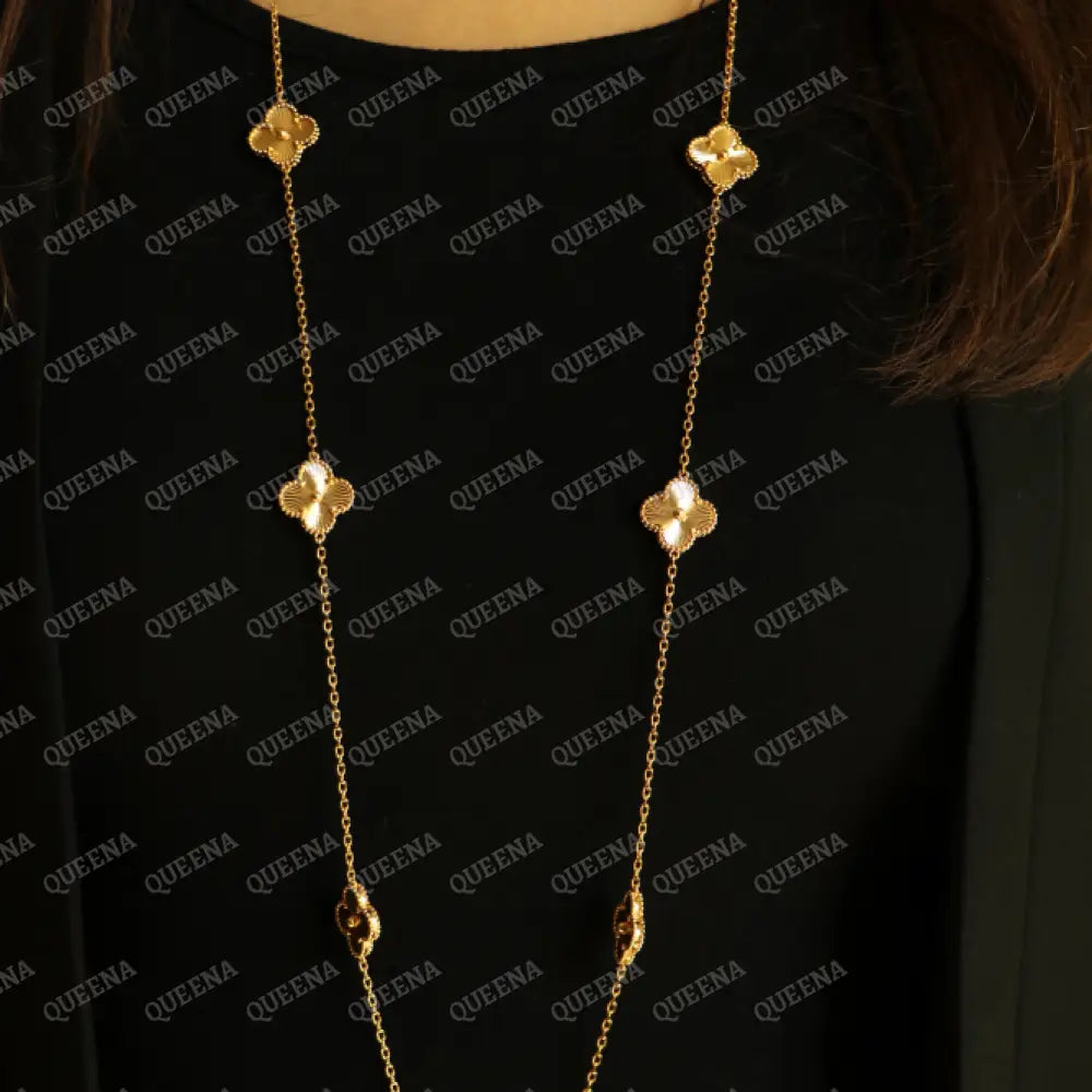 Long Luxury Vca Necklace With 10 Multi Yellow Gold Leaf Clover Necklaces