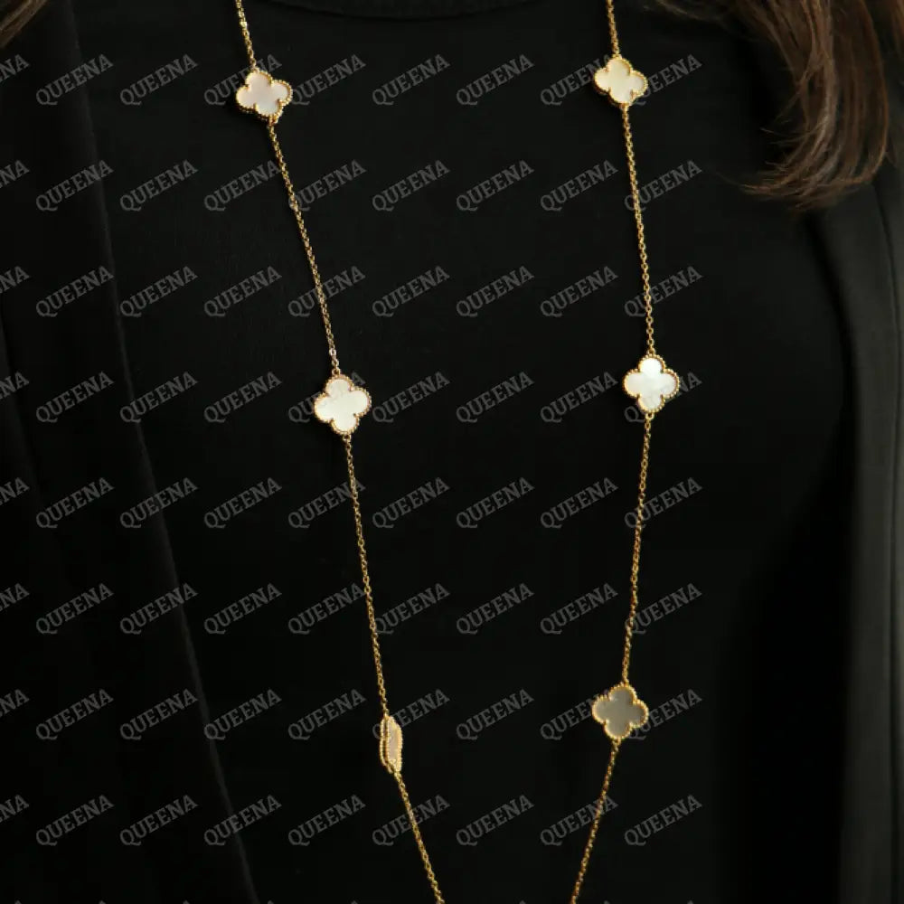 Long Luxury Vca Necklace With 10 Multi Mother Of Pearl Leaf Clover - White Necklaces