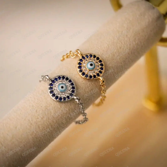 Lucky Turkish Evil Eye Charm Zircon Delicate Chain Ring Rings