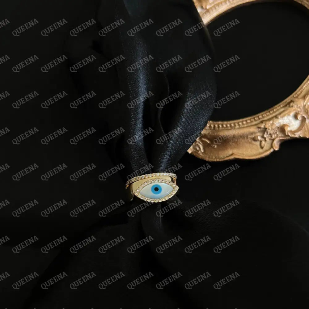 Lucky Turkish Evil Eye Golden Crystal And Zircon Ring Rings