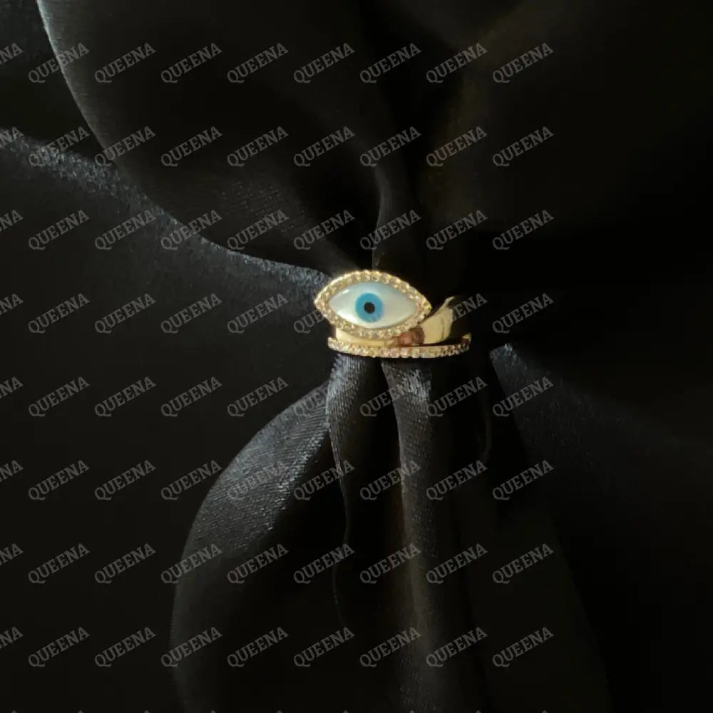 Lucky Turkish Evil Eye Golden Crystal And Zircon Ring Rings