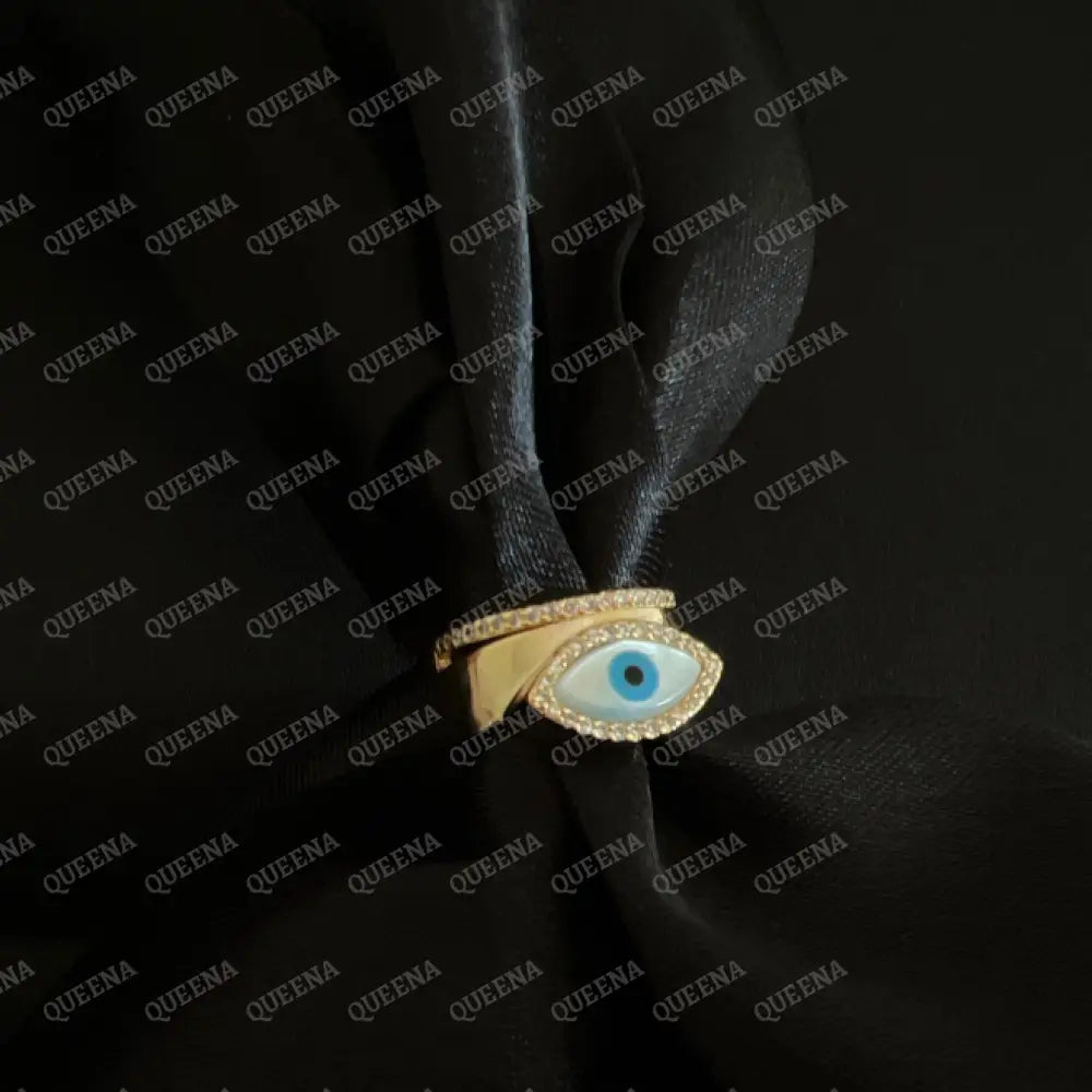 Lucky Turkish Evil Eye Golden Crystal And Zircon Ring Rings