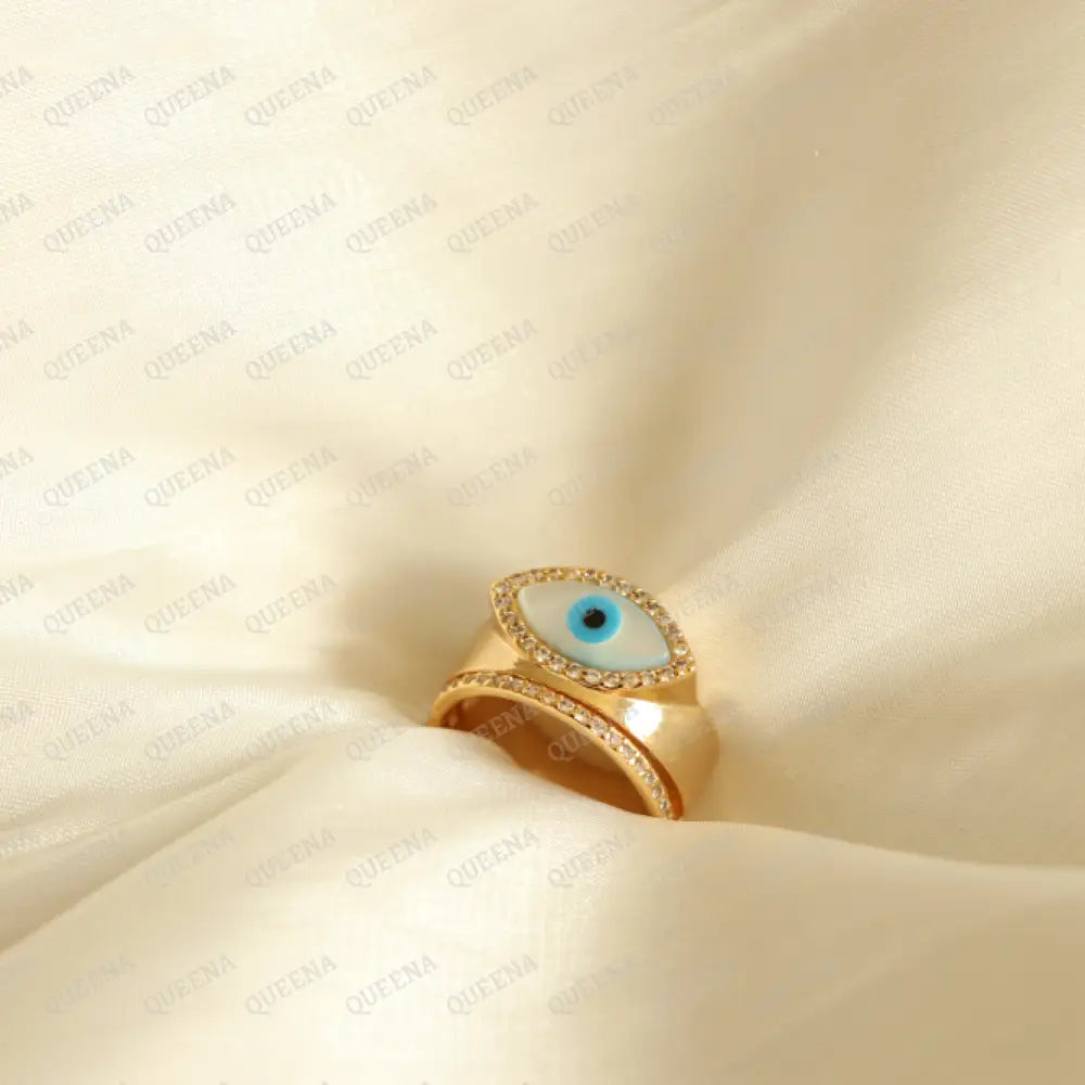 Lucky Turkish Evil Eye Golden Crystal And Zircon Ring Rings