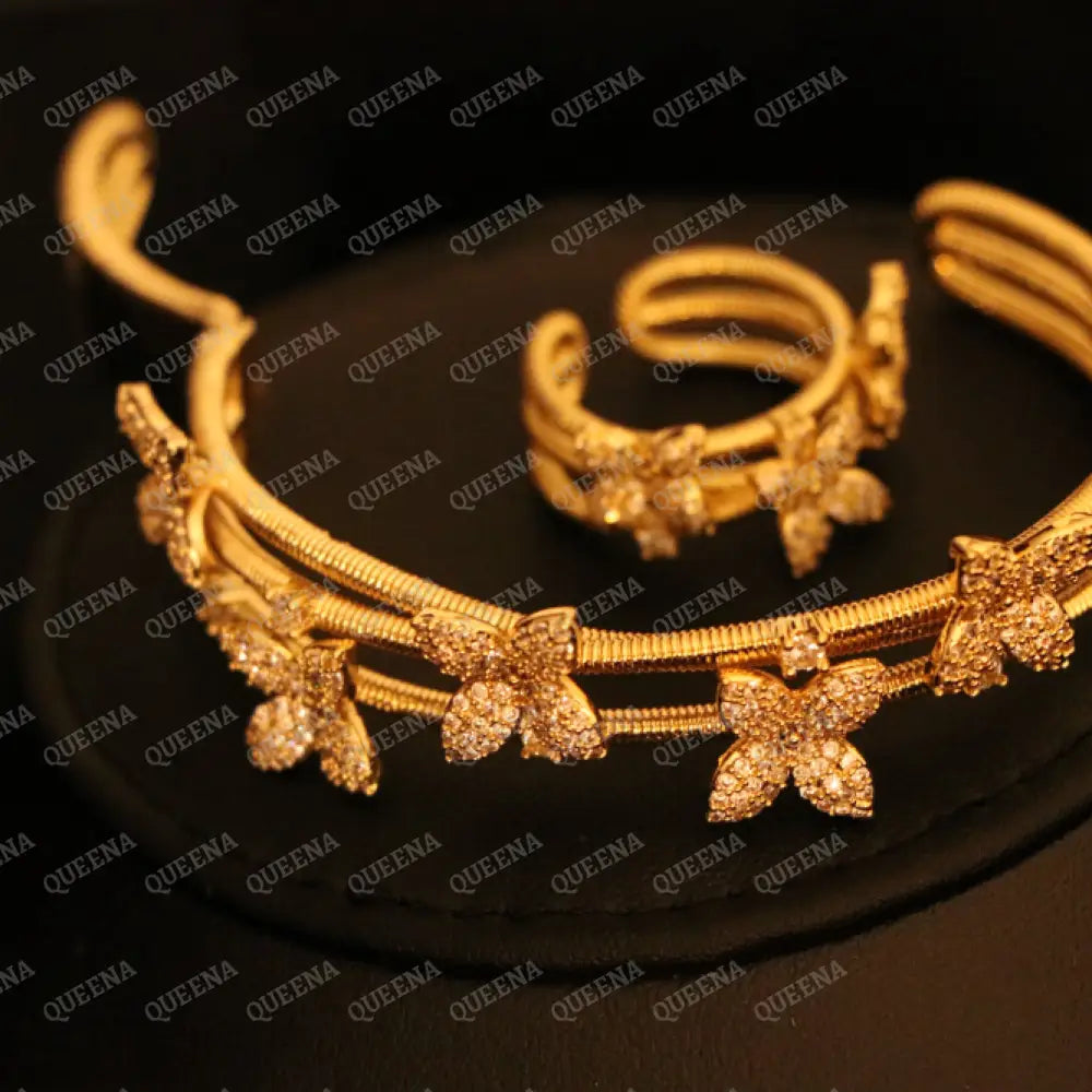 Luxe 3D FLORA Set Stud with Zircon Stones - High Quality 18k Gold Plated Statement Design - Jewelry Sets