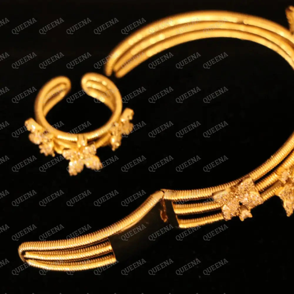 Luxe 3D FLORA Set Stud with Zircon Stones - High Quality 18k Gold Plated Statement Design - Jewelry Sets