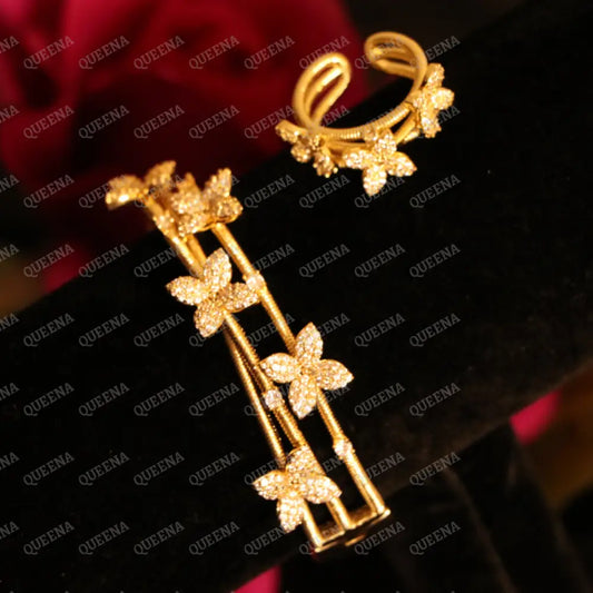 Luxe 3D FLORA Set Stud with Zircon Stones - High Quality 18k Gold Plated Statement Design - Jewelry Sets