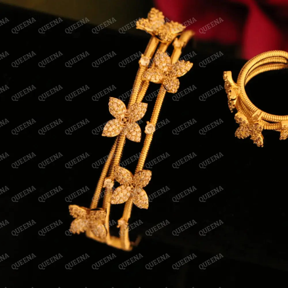 Luxe 3D FLORA Set Stud with Zircon Stones - High Quality 18k Gold Plated Statement Design - Jewelry Sets