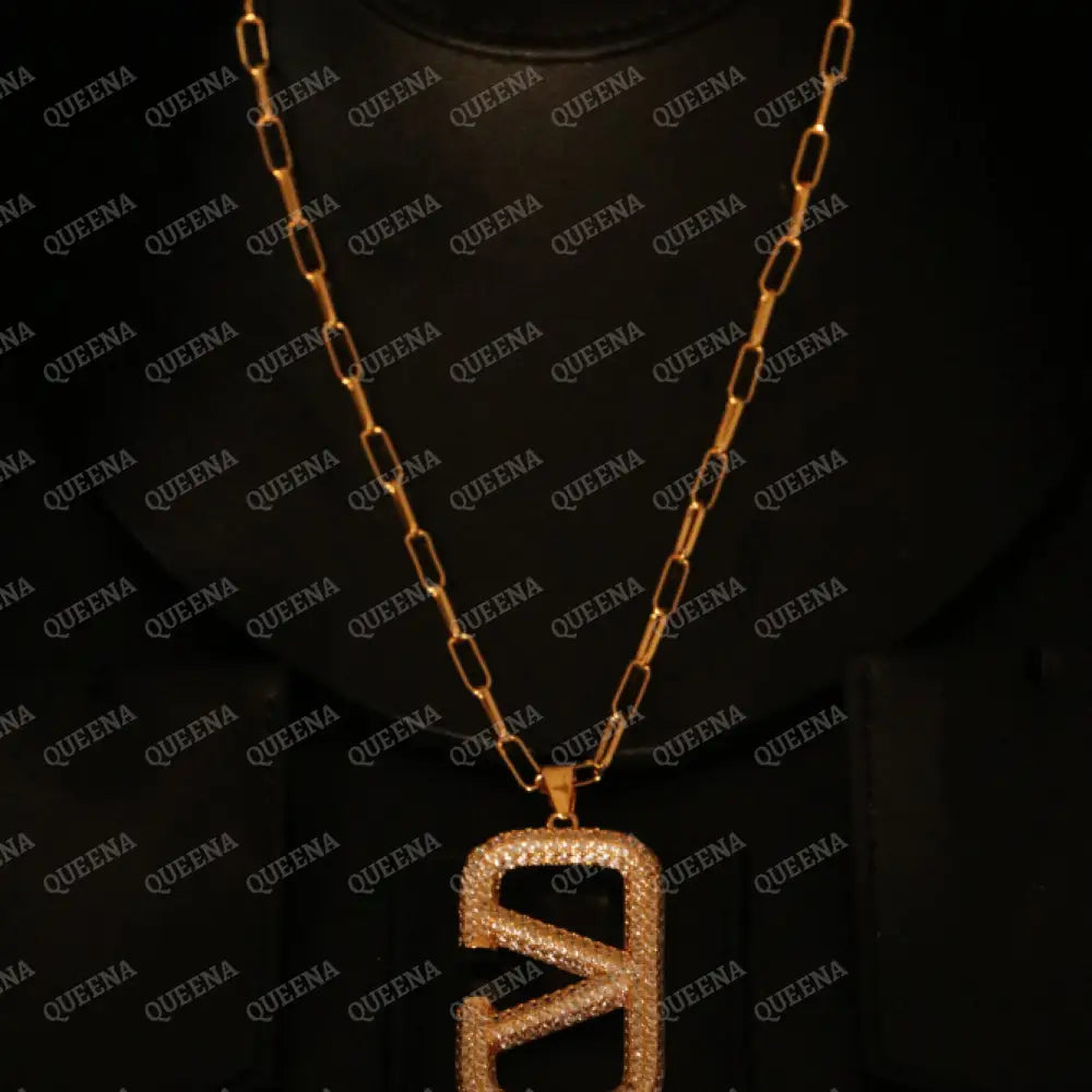 Luxurious Sparkle Valentina Big Pendant With Paperclip Chain Necklace Studded with Full Zircons Necklaces