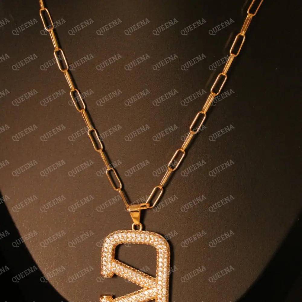 Luxurious Sparkle Valentina Big Pendant With Paperclip Chain Necklace Studded with Full Zircons Necklaces