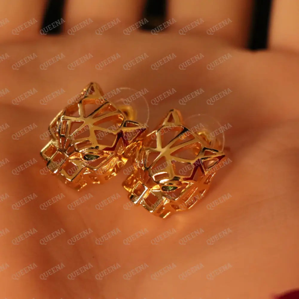 Luxury 18K Gold-Plated PANTHER Head JEWELRY SET 4 Pieces Golden Panther Head with Green Eyes Jewelry Sets