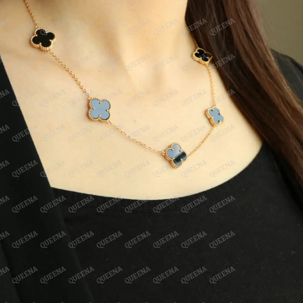 Luxury VCA Necklace with 7 Multi Black Leaf Clover High Quality 18k Gold Plated Statement Piece Necklaces