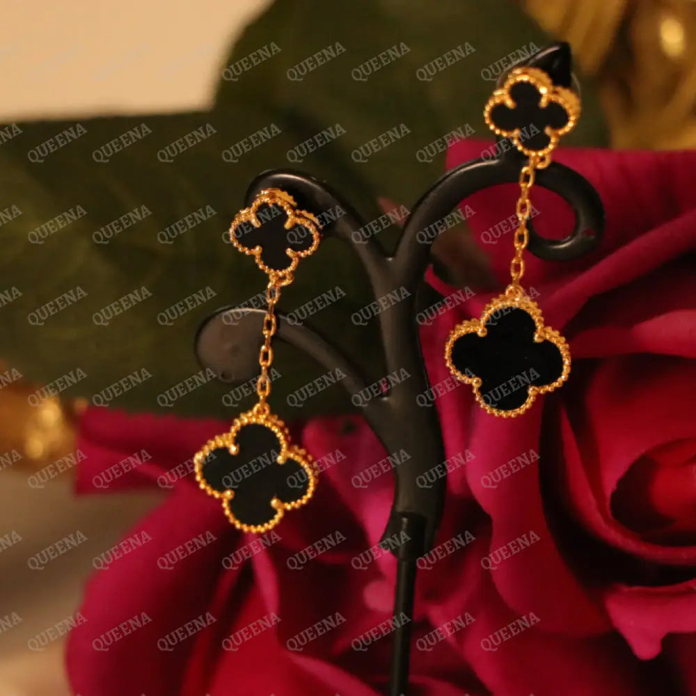Luxury Black Two Clovers Stud Earrings Earrings