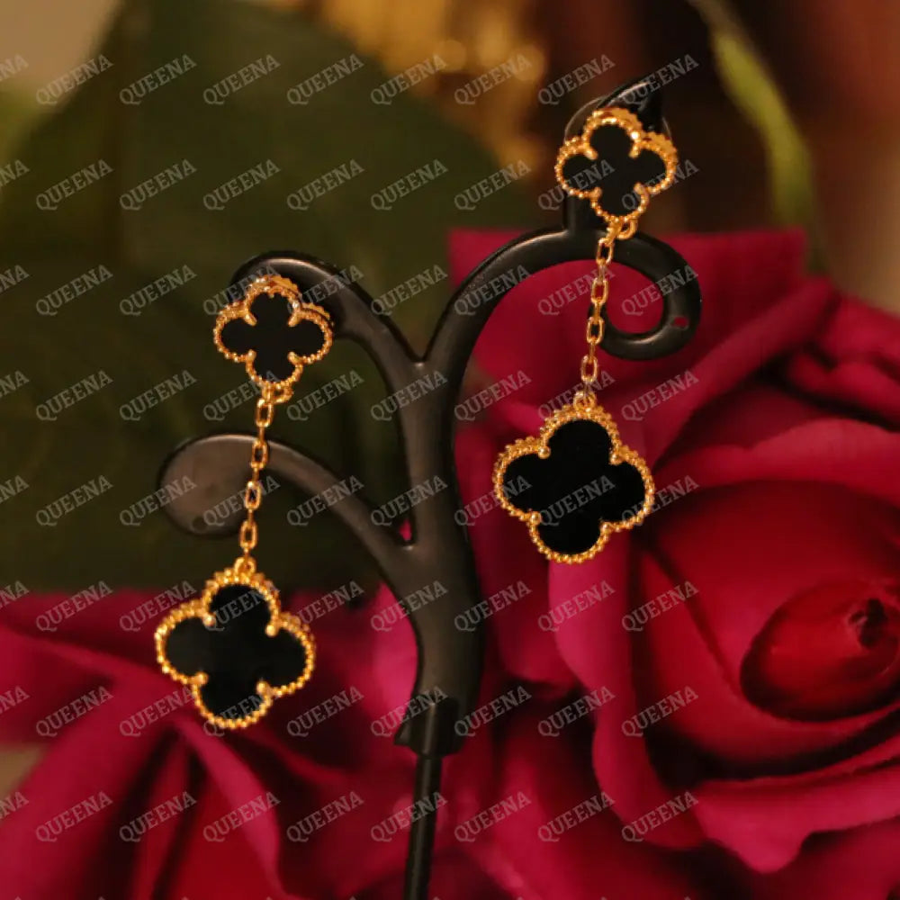 Luxury Black Two Clovers Stud Earrings Earrings