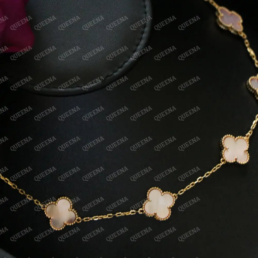 Luxury Clover Necklace with 10 PEARL PINK Clover Flowers Necklaces