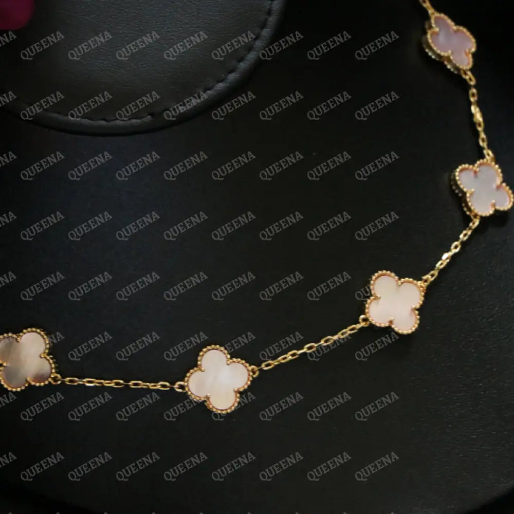 Luxury Clover Necklace with 10 PEARL PINK Clover Flowers Necklaces