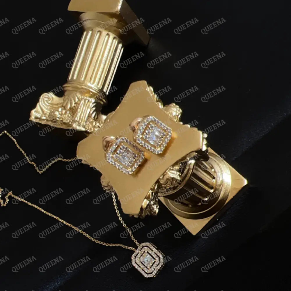 Luxury Crystal Zircon Square Pendant Necklace And Earring - Set Jewelry Sets