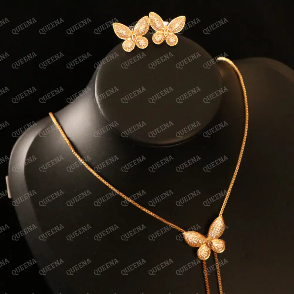 Luxury Elegant Long Tassel Butterfly Charm Jewelry Set Studded with Full Zircons (Necklace + Earrings) Jewelry Sets