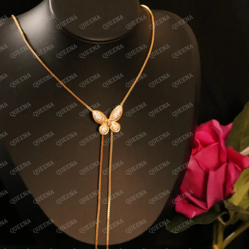 Luxury Elegant Long Tassel Butterfly Charm Jewelry Set Studded with Full Zircons (Necklace + Earrings) Jewelry Sets