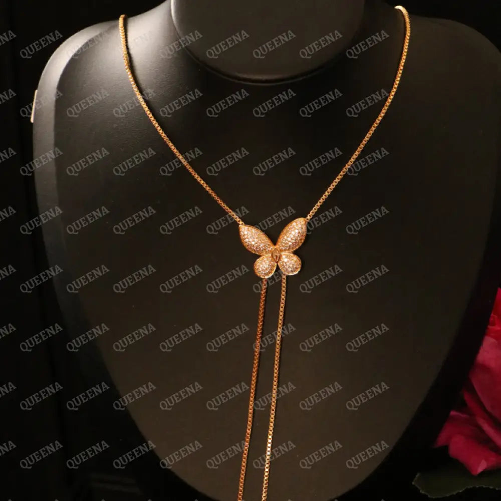 Luxury Elegant Long Tassel Butterfly Charm Jewelry Set Studded with Full Zircons (Necklace + Earrings) Jewelry Sets