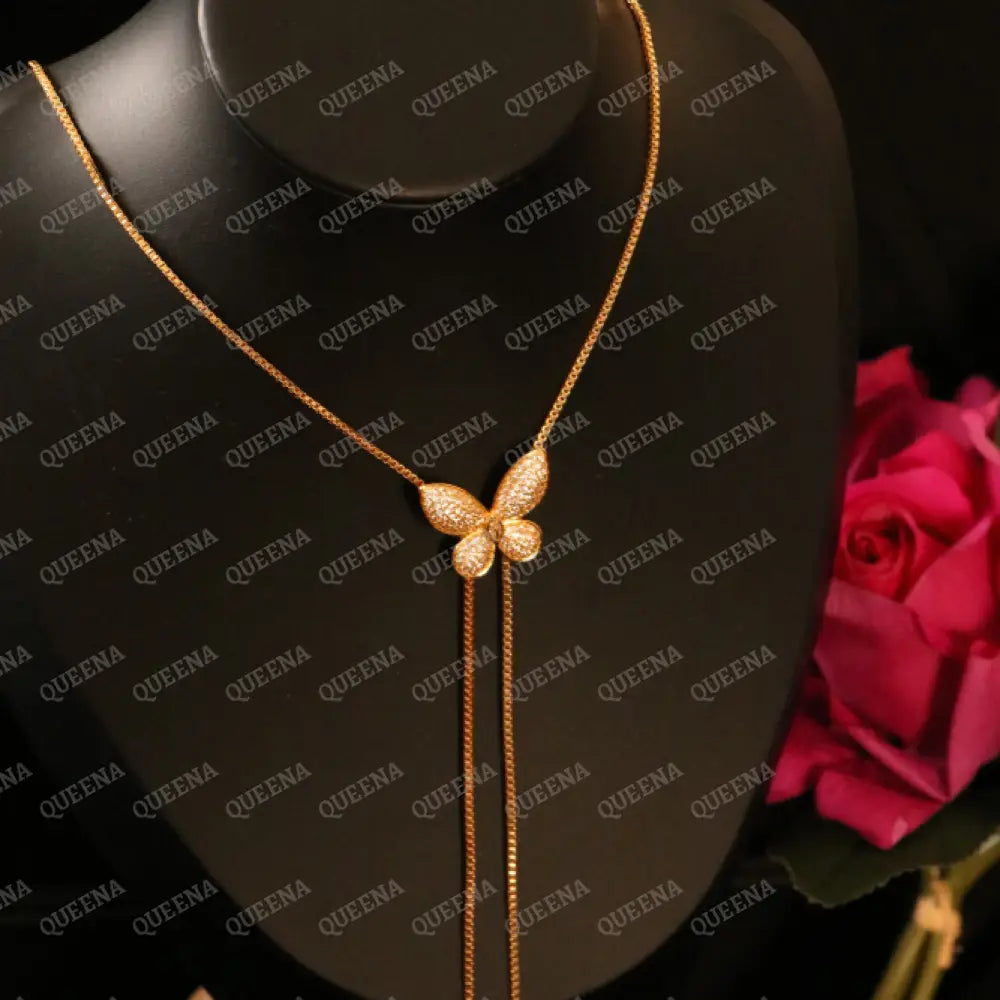 Luxury Elegant Long Tassel Butterfly Charm Jewelry Set Studded with Full Zircons (Necklace + Earrings) Jewelry Sets