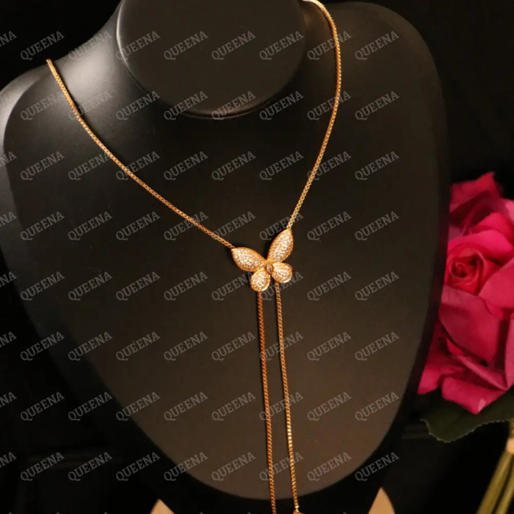 Luxury Elegant Long Tassel Butterfly Charm Jewelry Set Studded with Full Zircons (Necklace + Earrings) Jewelry Sets