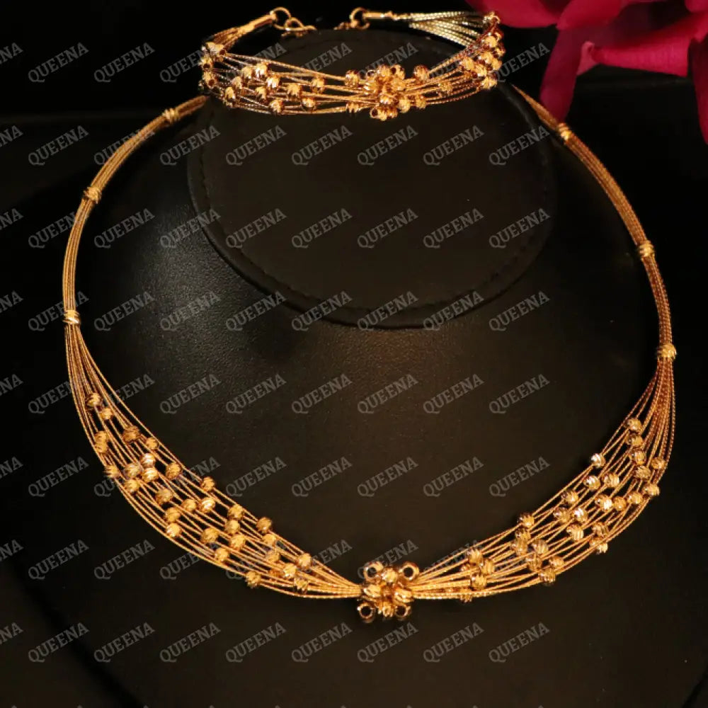 Luxury Golden AL-MALEKAH Jewelry Full SET - High Quality 18k Gold Plated Statement Piece Jewelry Sets