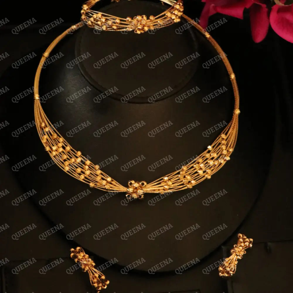 Luxury Golden AL-MALEKAH Jewelry Full SET - High Quality 18k Gold Plated Statement Piece Jewelry Sets