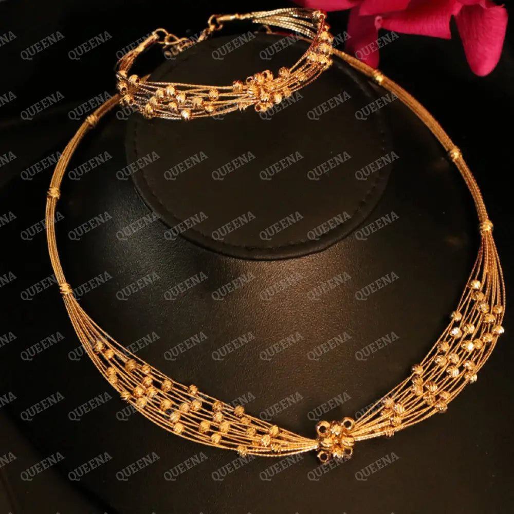Luxury Golden AL-MALEKAH Jewelry Full SET - High Quality 18k Gold Plated Statement Piece Jewelry Sets