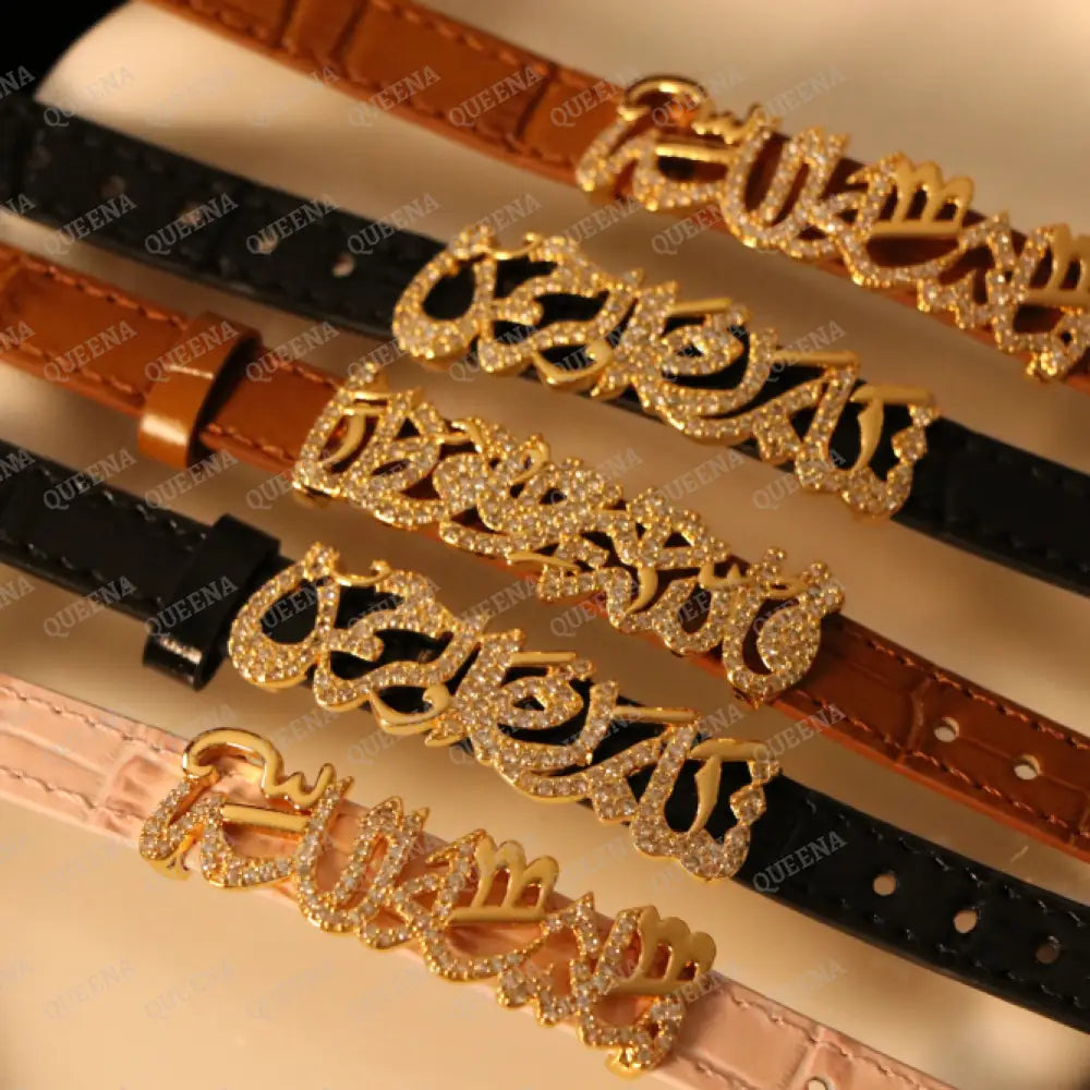 Luxury Golden Arabic Calligraphy Leather Bangle Bracelet
