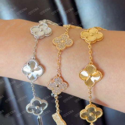 Luxury Golden Clover Bracelet with 5 Multi Leaf Clover High Quality 18k Gold Plated Statement Piece Bracelet