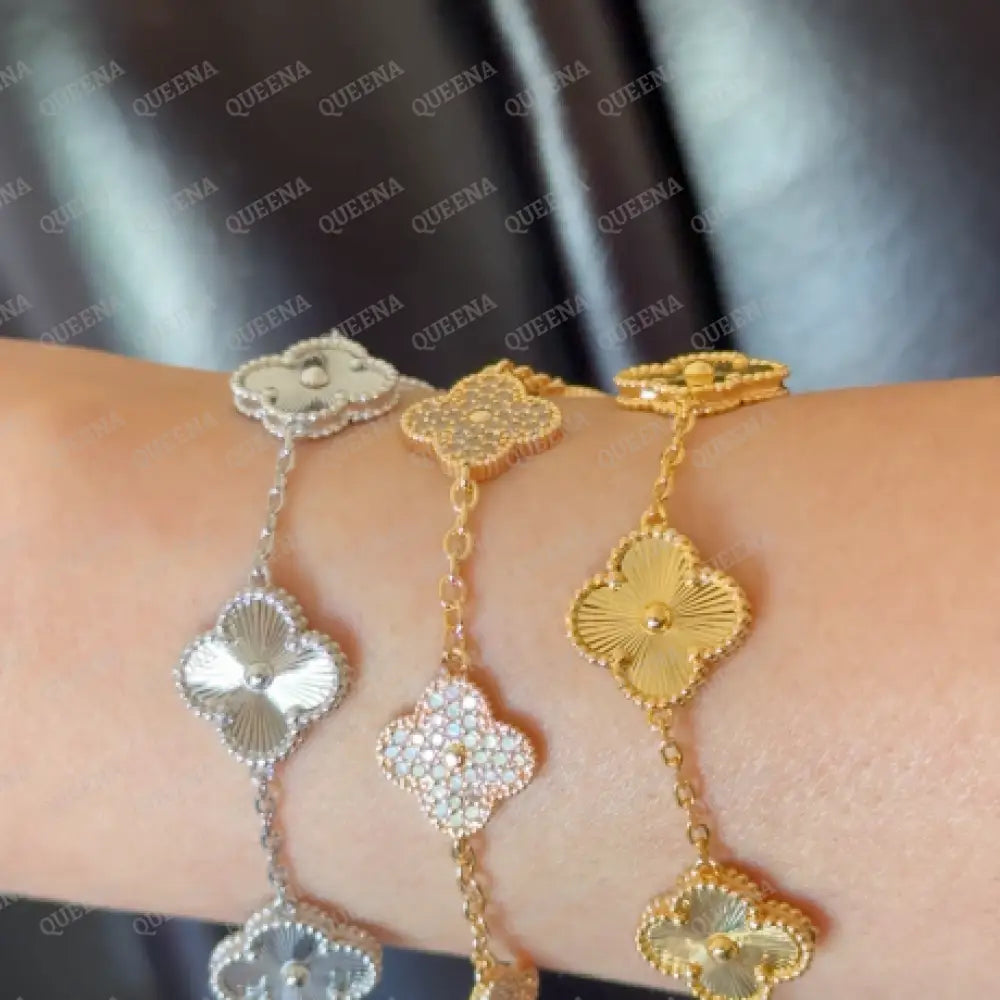 Luxury Golden Clover Bracelet with 5 Multi Leaf Clover High Quality 18k Gold Plated Statement Piece Bracelet