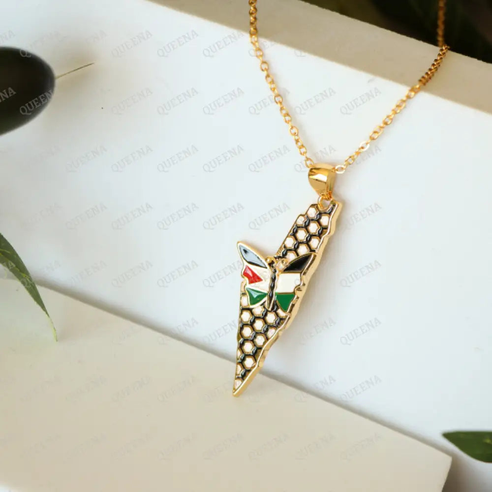 Luxury Golden Country Map By Palestinian Keffiyeh Colors And Sweet Peace Butterfly In The Of Flag-