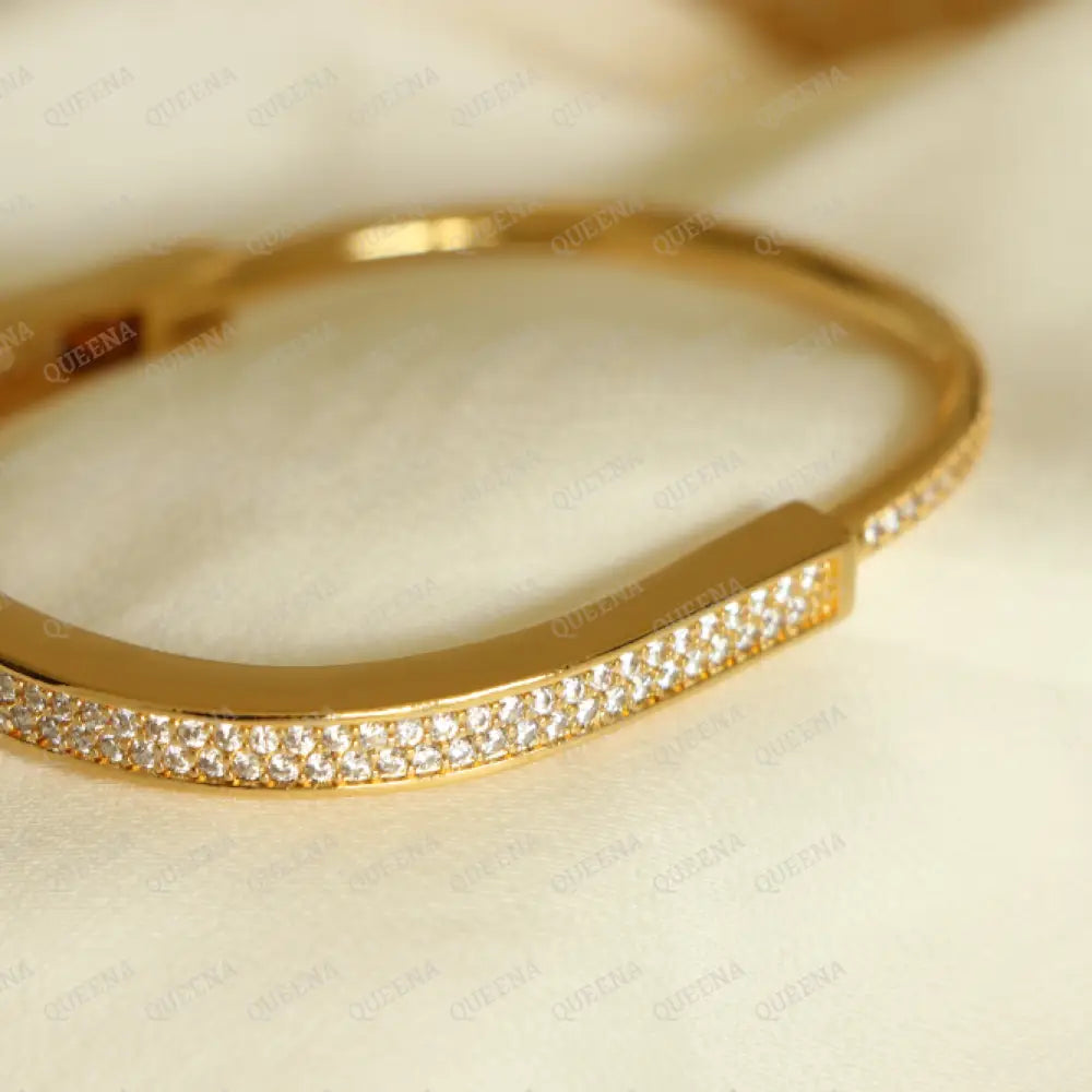 Luxury Golden Diva Bangle Bracelet Studded With Zircon Stones - High Quality 18K Gold Plated