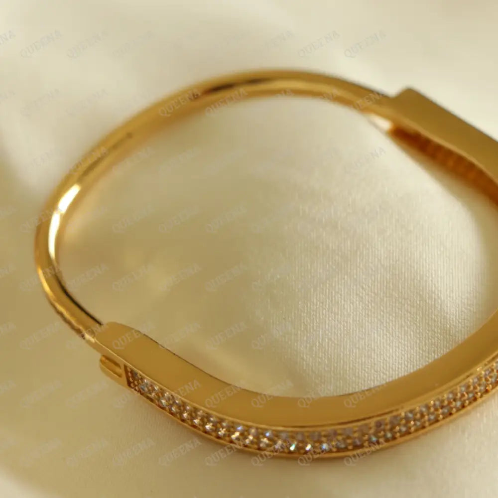 Luxury Golden Diva Bangle Bracelet Studded With Zircon Stones - High Quality 18K Gold Plated