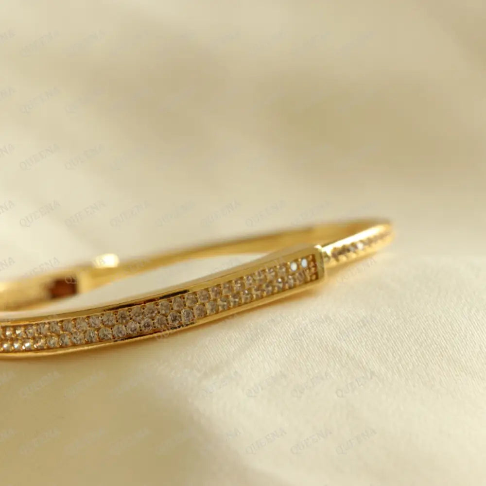 Luxury Golden Diva Bangle Bracelet Studded With Zircon Stones - High Quality 18K Gold Plated