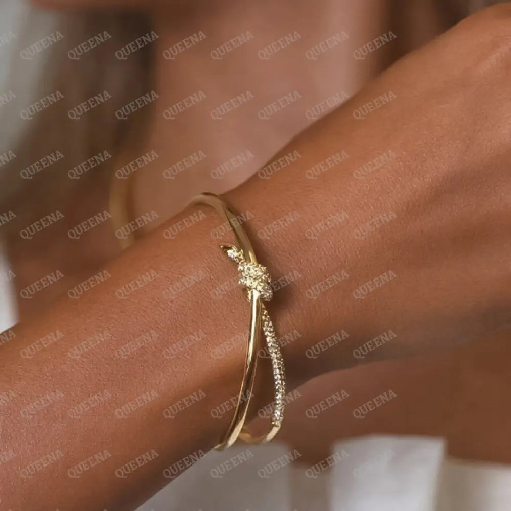 Luxury Golden Jewelry Princess Diana Full SET- Knot Double Row Hinged CHOKER AND BANGLE In Gold & Zircon - High Quality