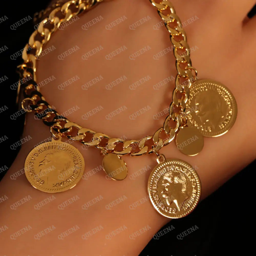 Luxury Golden Multi Lyra Coins Chain Bracelet Bracelet
