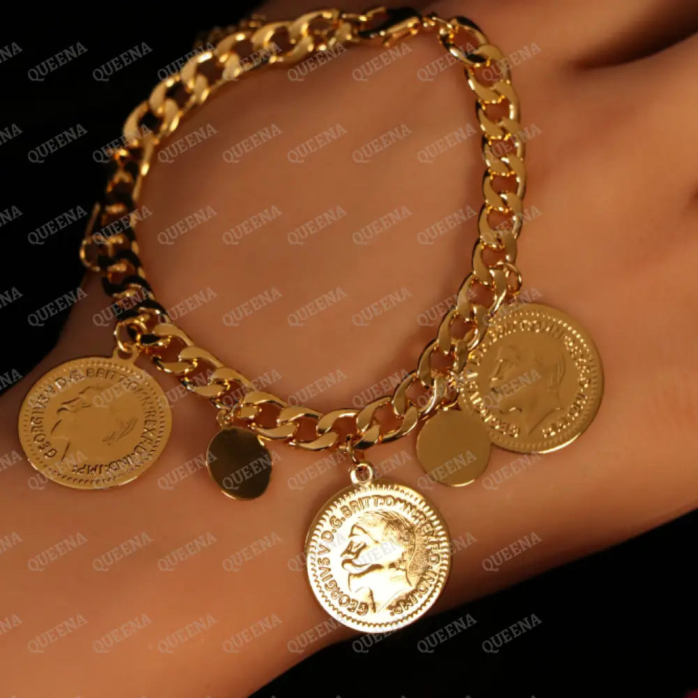 Luxury Golden Multi Lyra Coins Chain Bracelet Bracelet