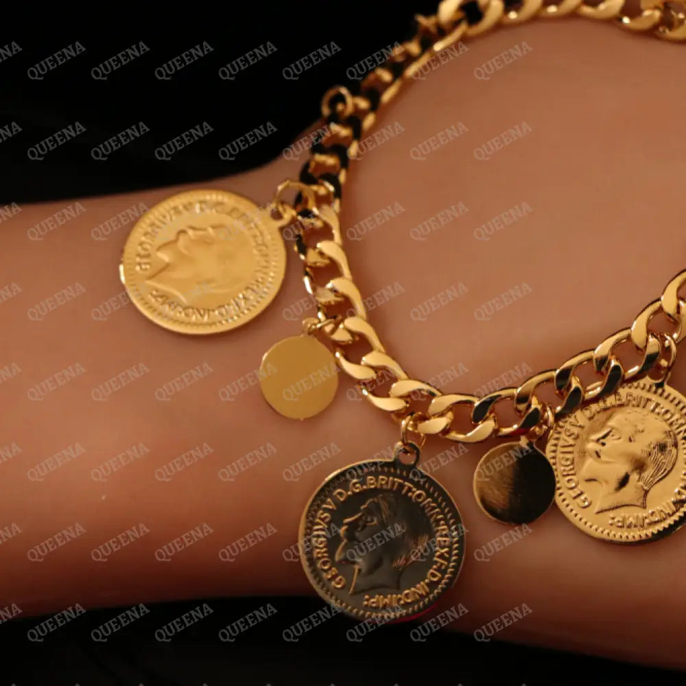 Luxury Golden Multi Lyra Coins Chain Bracelet Bracelet