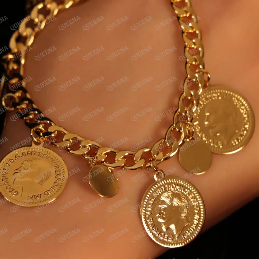 Luxury Golden Multi Lyra Coins Chain Bracelet Bracelet