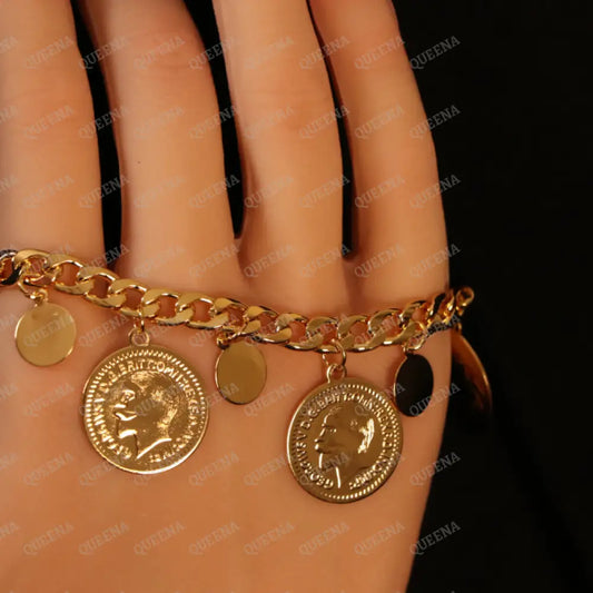 Luxury Golden Multi Lyra Coins Chain Bracelet Bracelet